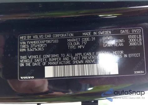2023 Volvo Xc90 Recharge Plug-In Hybrid T8 Ultimate Dark Theme 7-Seater z USA, uszkodzony, nr VIN YV4H60CX4P1967593